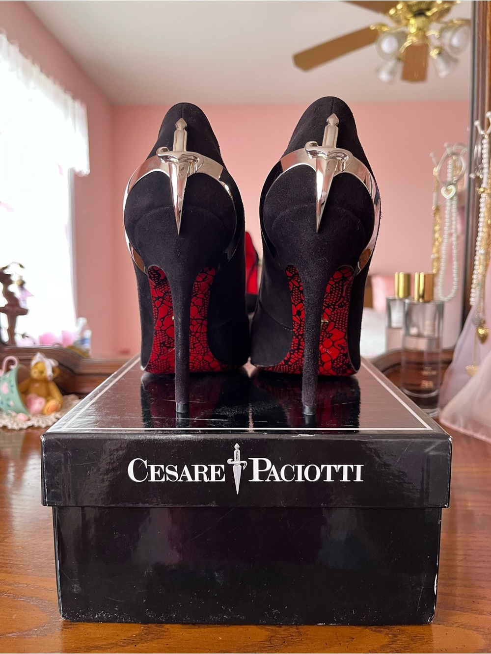 RARE Cesare Paciotti Black Suede Stiletto Dagger Heels